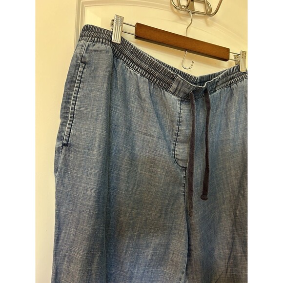 Talbots Pants Extra Large Chambray Easy Drawstring Ankle Lyocell Linen Coastal - Picture 2 of 9